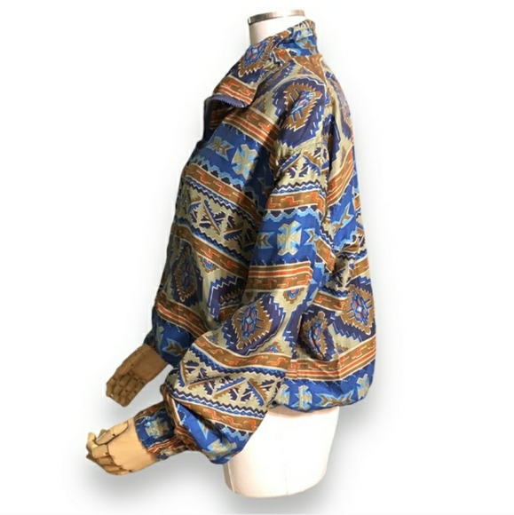 BOGARI Native Tribal Print Silk Bomber Jacket VINTAGE - Picture 2 of 11